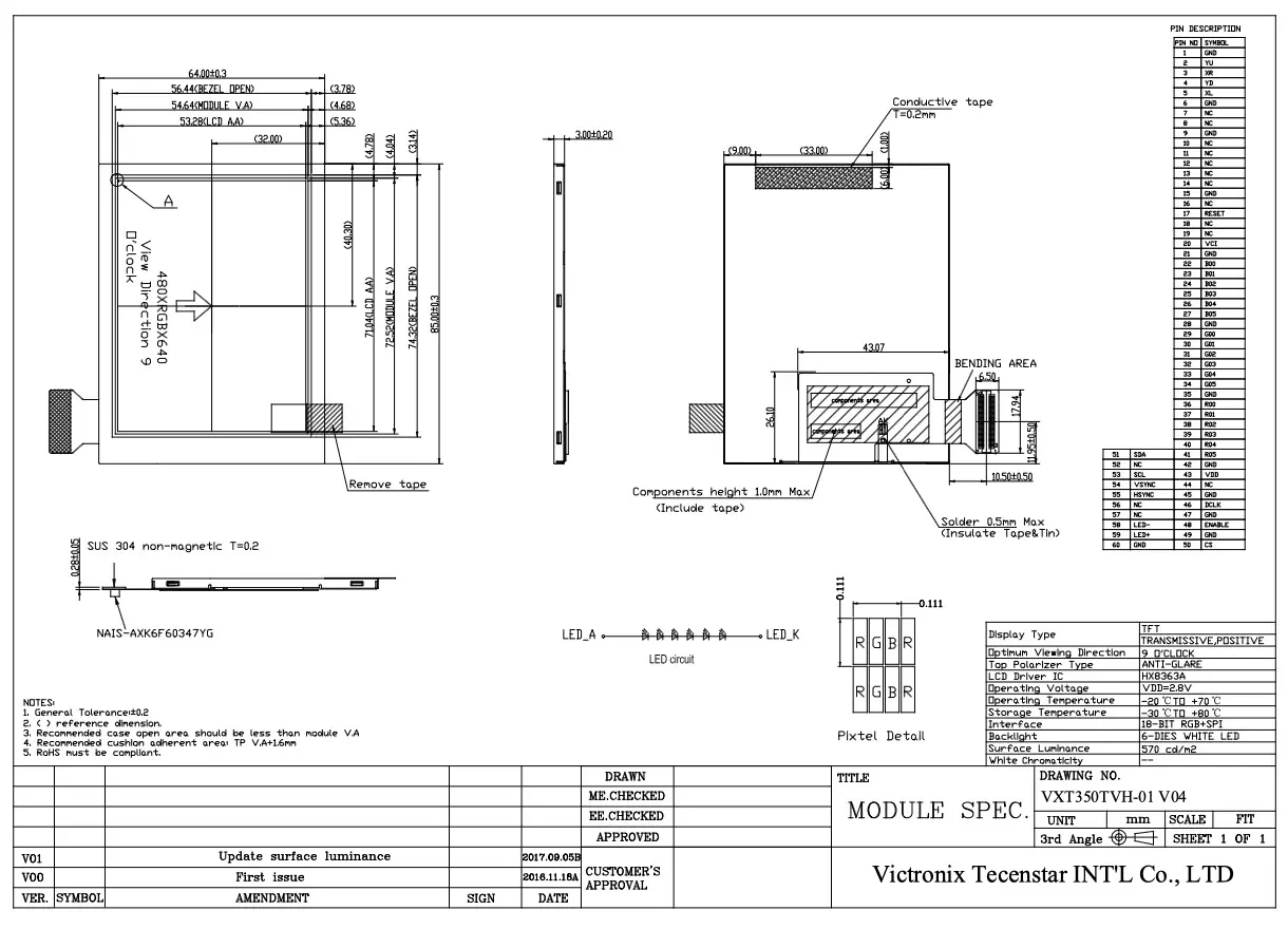 3.5'' 480x640 TN TFT Module