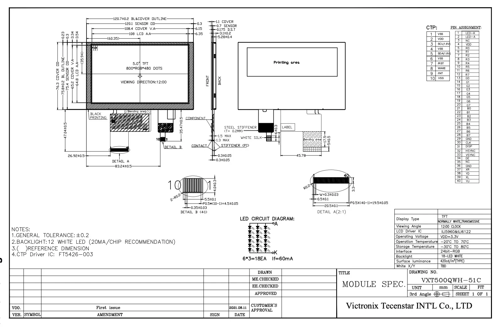 5 inch Capacitive Touch TFT Module