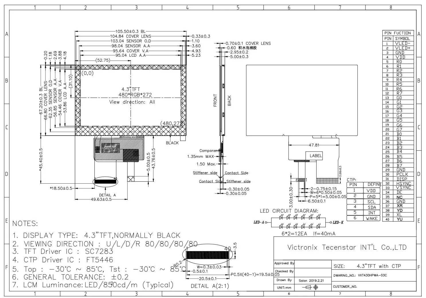 4.3 inch 480x272 with Touch Screen TFT Module